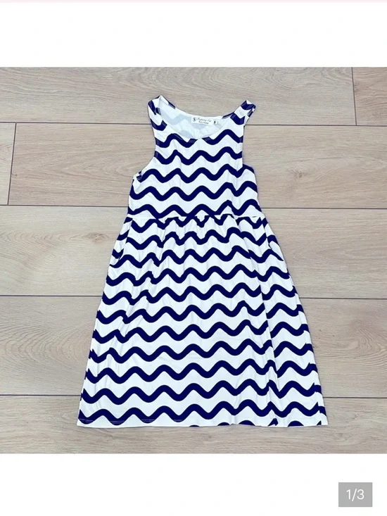 Fighting Eel White Dress with Navy Wave Print - Picture 5 of 6